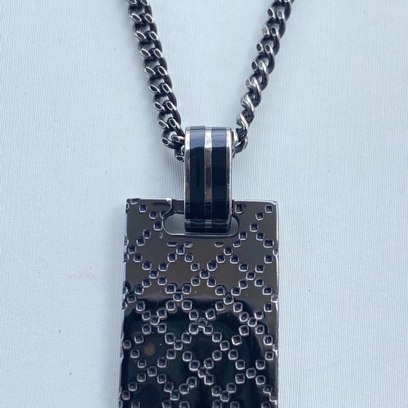 - Gucci Sliver Sterling Diamantissima Black Necklace 23" - Picture 14 of 15